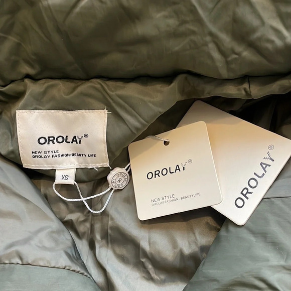 NWT Orolay Long Faux Fur Hooded Down Coat in Armygreen size XS - Picture 3 of 12